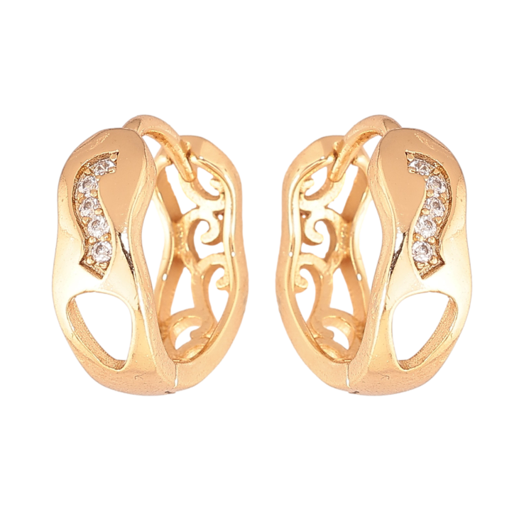 Серьги Xuping цвет Позолота 18К колечки "Узор с кристаллами" фото №7