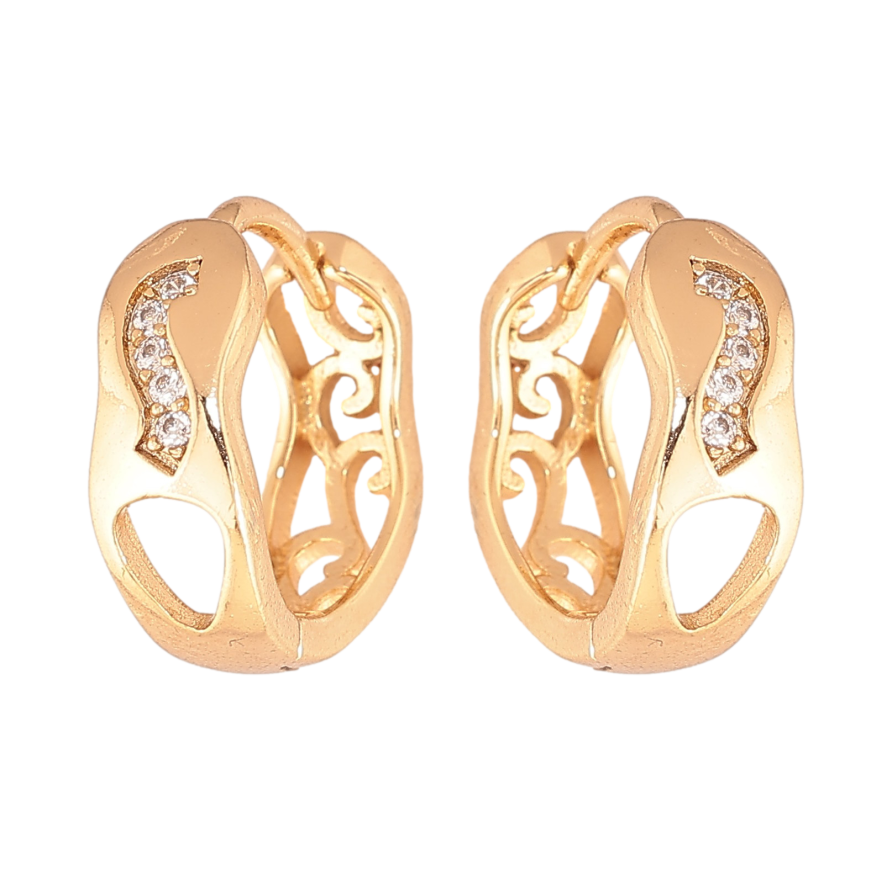 Серьги Xuping цвет Позолота 18К колечки "Узор с кристаллами" фото №1