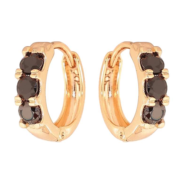 Сережки Xuping колір Позолота 18К колечка "Доріжки чорних кристалів" фото №1