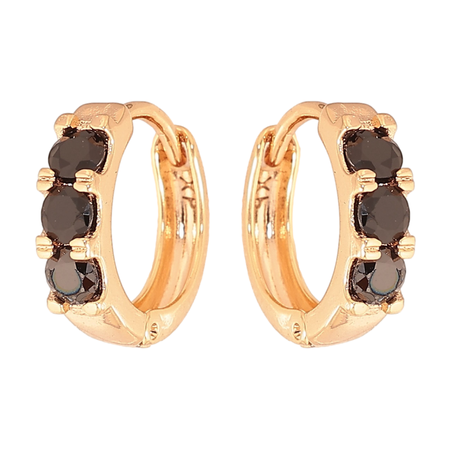 Сережки Xuping колір Позолота 18К колечка "Доріжки чорних кристалів" фото №1