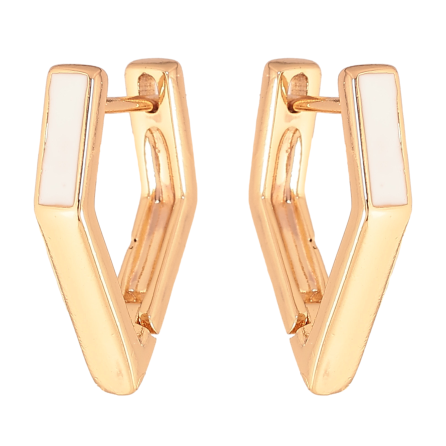 Сережки Xuping колір Позолота 18К колечка "Візерунок з білою емаллю" фото №1 Сережки Xuping колір Позолота 18К колечка "Візерунок з білою емаллю" фото №1