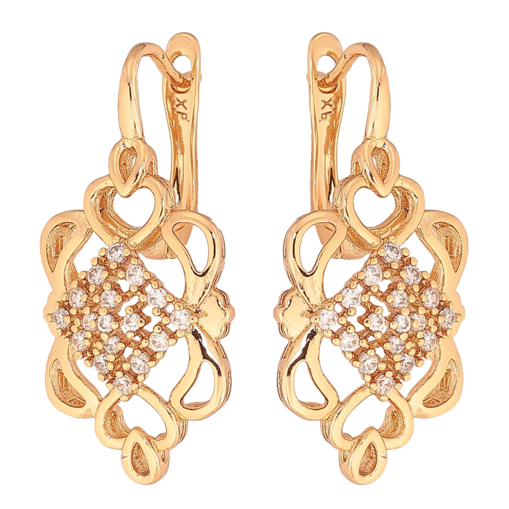 Серьги Xuping цвет Позолота 18К английський замок "Вензельный узор с кристаллами" фото №10