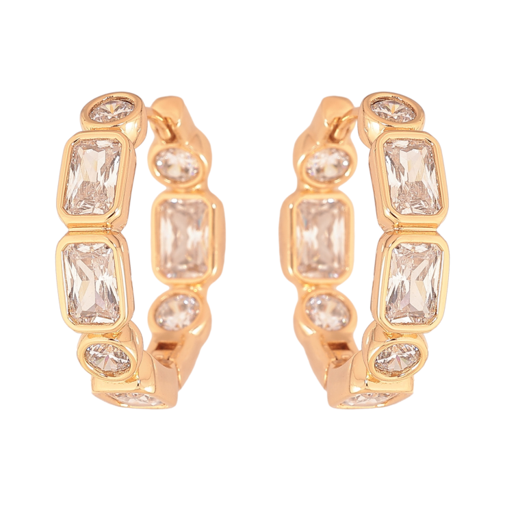 Серьги Xuping цвет Позолота 18К колечки "Дорожки с кристаллов" фото №7