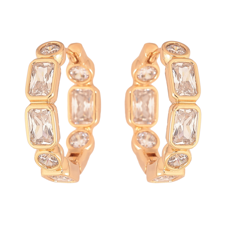 Сережки Xuping колір Позолота 18К колечка "Доріжки з кристалів" фото №1