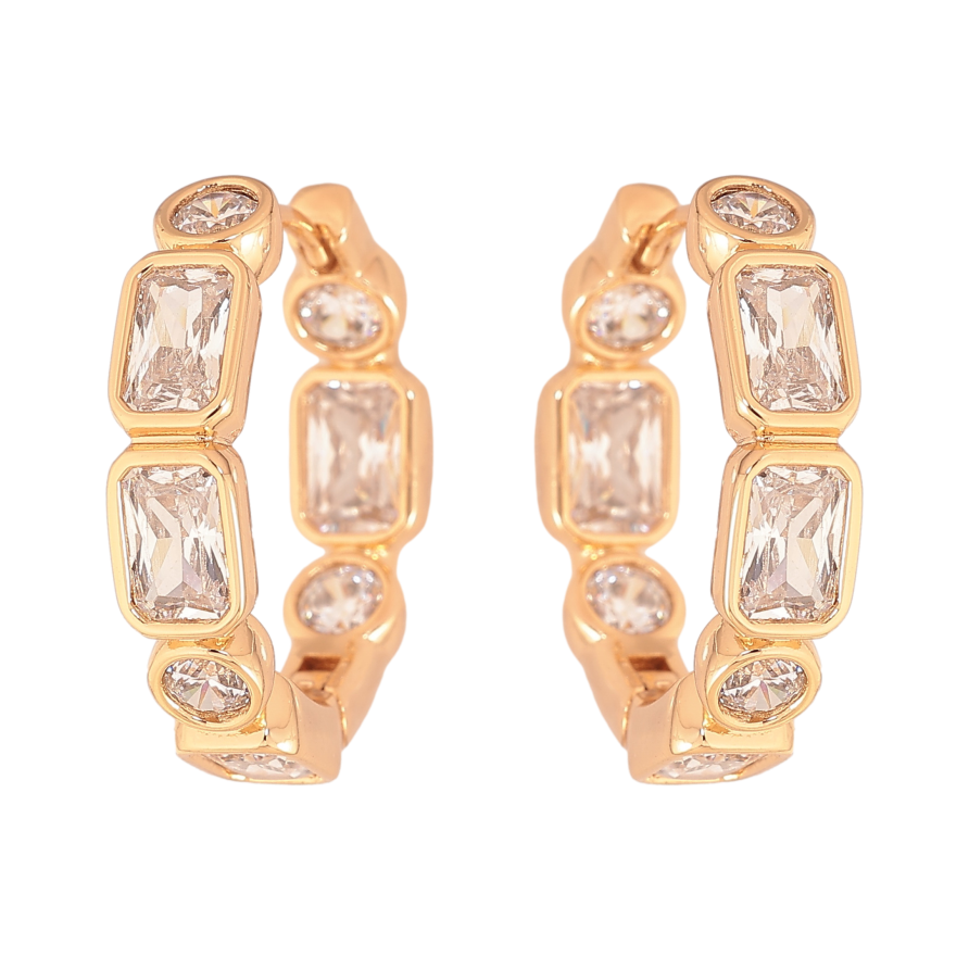 Серьги Xuping цвет Позолота 18К колечки "Дорожки с кристаллов" фото №1