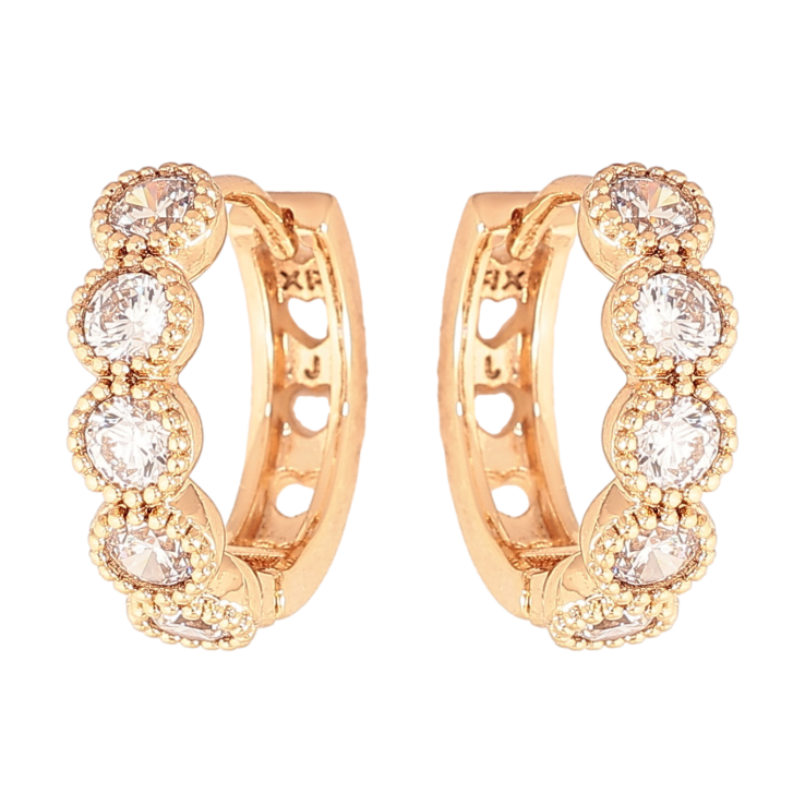 Серьги Xuping цвет Позолота 18К колечки "Дорожки кристаллов" фото №10