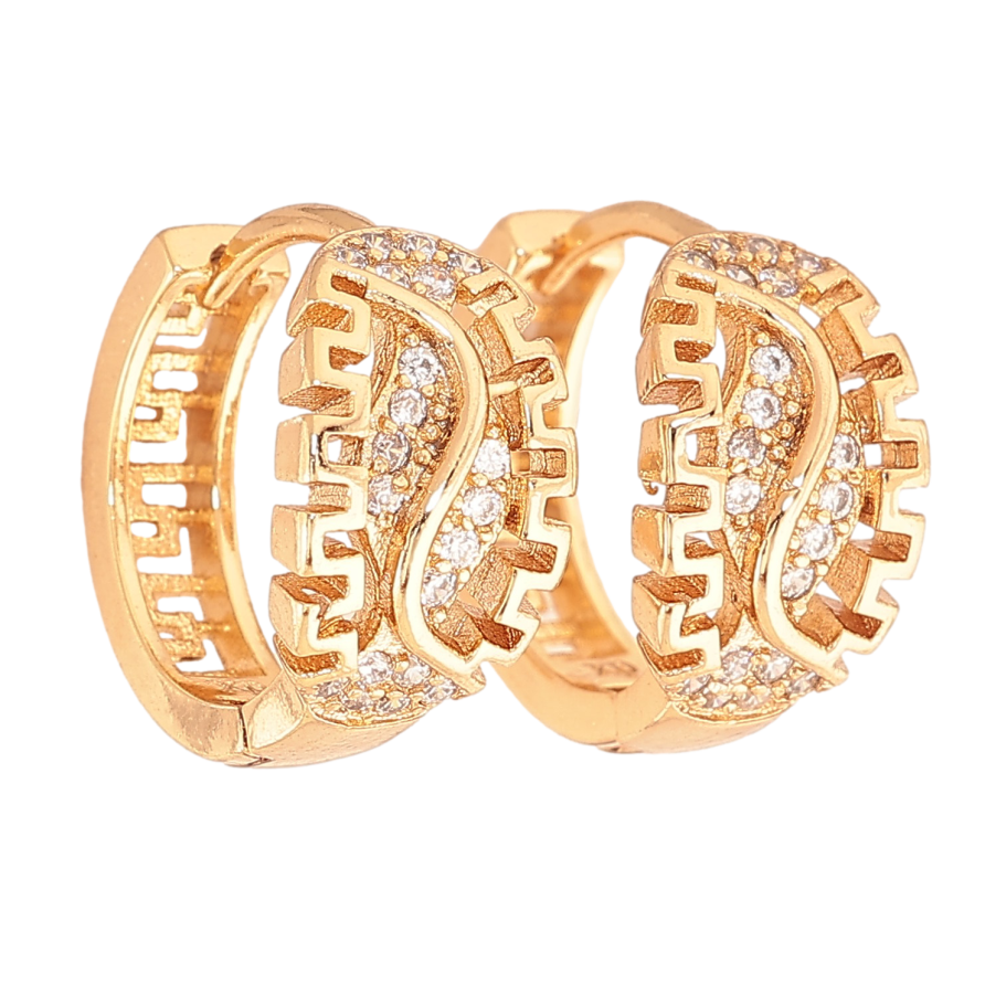 Серьги Xuping цвет Позолота 18К колечки "Узор с кристаллами" фото №1