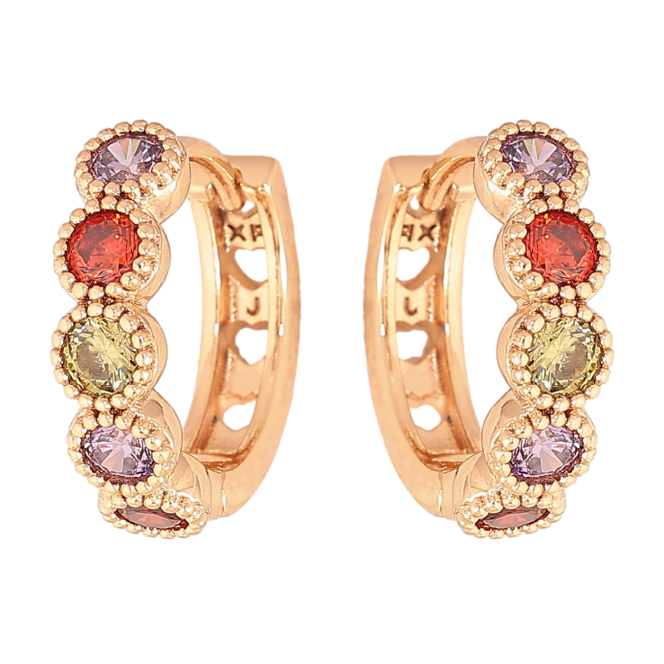 Серьги Xuping цвет Позолота 18К колечки "Дорожки разноцветных кристаллов" фото №9