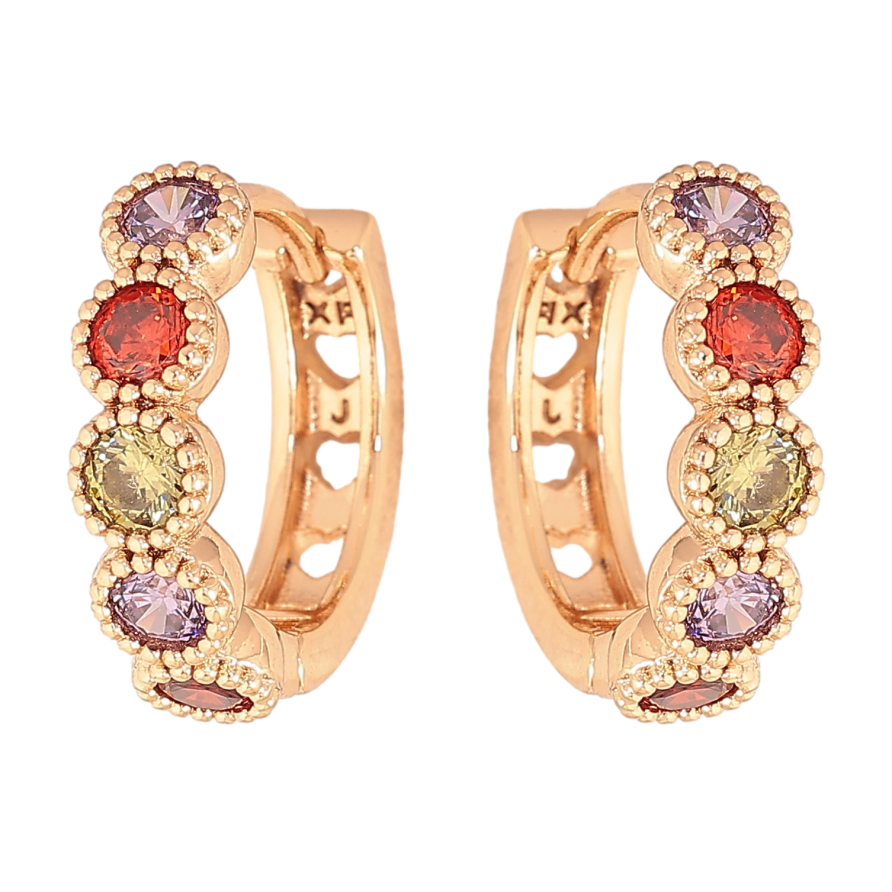 Серьги Xuping цвет Позолота 18К колечки "Дорожки разноцветных кристаллов" фото №1