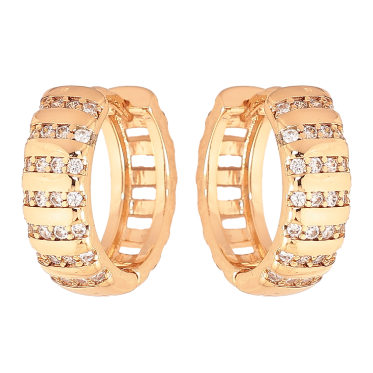 Серьги Xuping цвет Позолота 18К колечки "Узор с кристаллами" фото №8