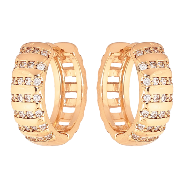 Серьги Xuping цвет Позолота 18К колечки "Узор с кристаллами" фото №1