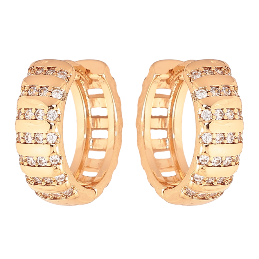 Серьги Xuping цвет Позолота 18К колечки "Узор с кристаллами" фото №1