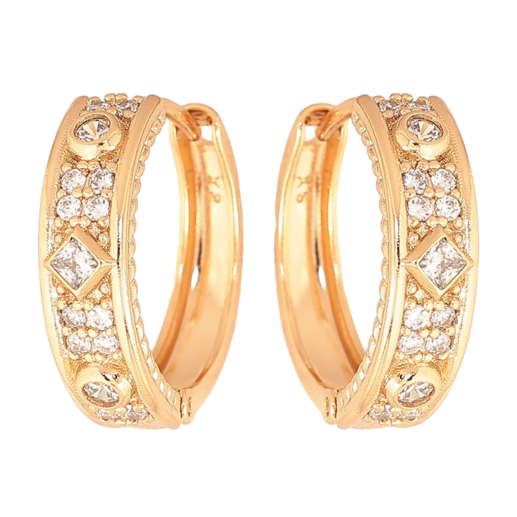 Серьги Xuping цвет Позолота 18К колечки "Узор с кристаллами" фото №7