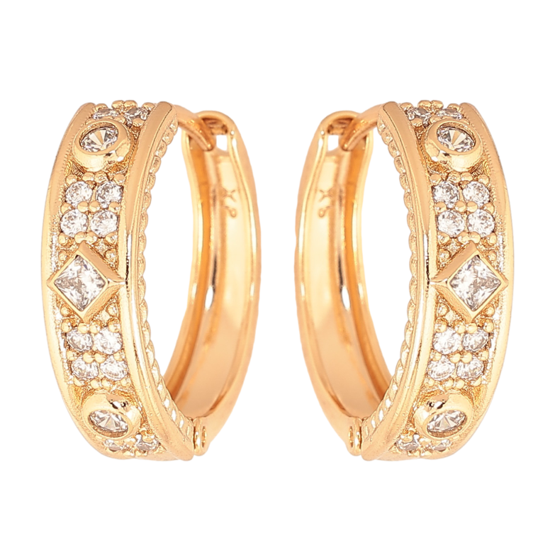 Серьги Xuping цвет Позолота 18К колечки "Узор с кристаллами" фото №1