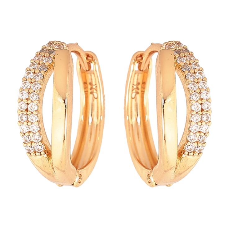 Серьги Xuping цвет Позолота 18К колечки "Узор с кристаллами" фото №6