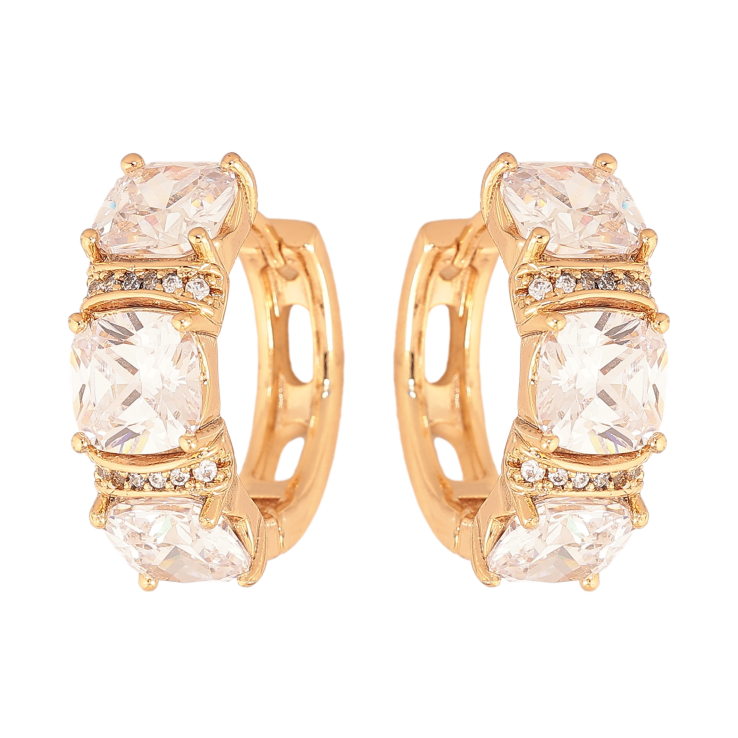 Серьги Xuping цвет Позолота 18К колечки "Узор с кристаллами" фото №5