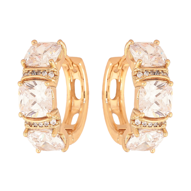 Серьги Xuping цвет Позолота 18К колечки "Узор с кристаллами" фото №2