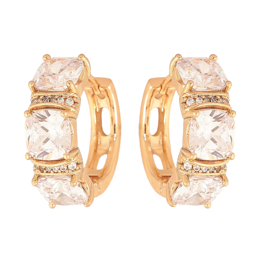 Серьги Xuping цвет Позолота 18К колечки "Узор с кристаллами" фото №1