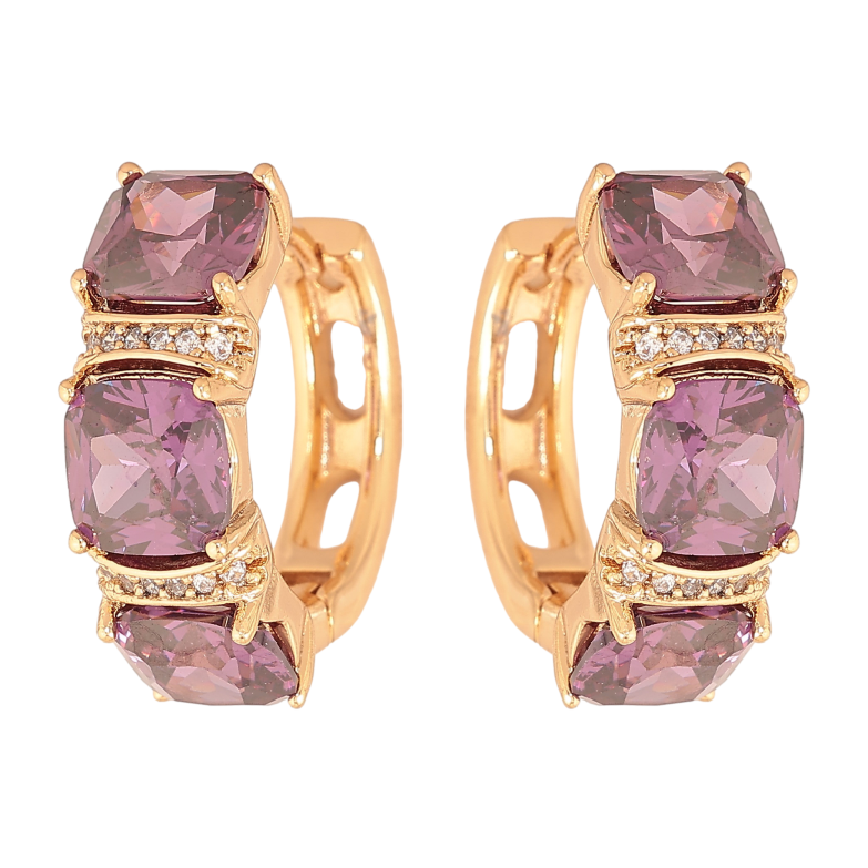 Сережки Xuping колір Позолота 18К колечка "Візерунок з бузковими кристалами" фото №1