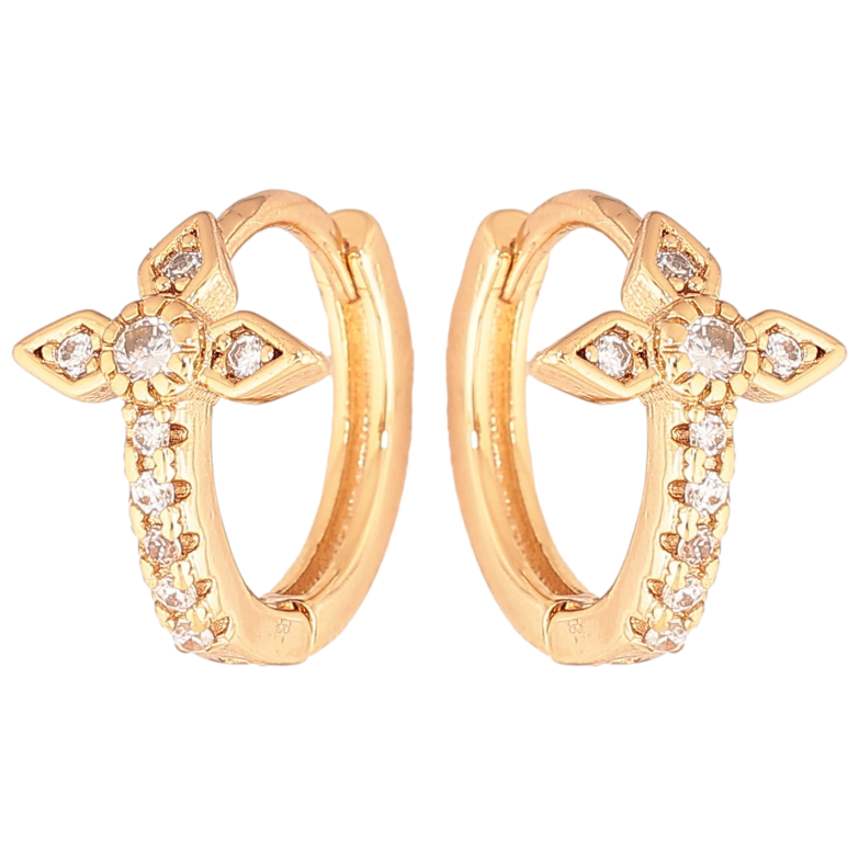 Сережки Xuping колір Позолота 18К колечка "Хрестики з кристалами" фото №1