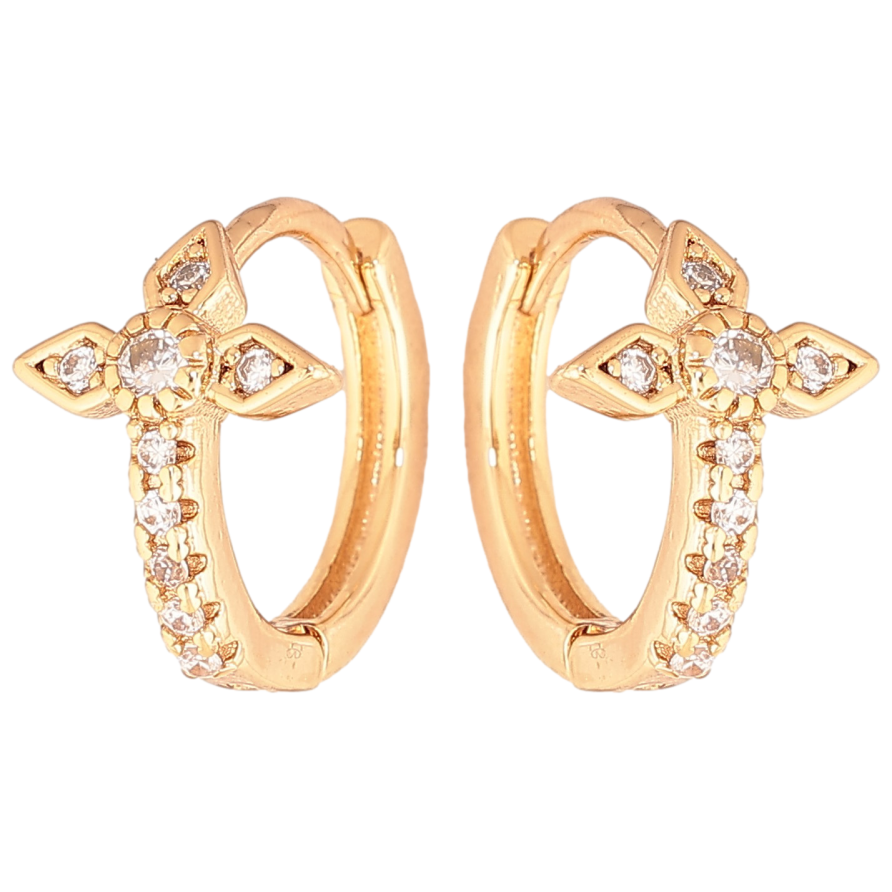 Серьги Xuping цвет Позолота 18К колечки "Крестики с кристаллами" фото №1