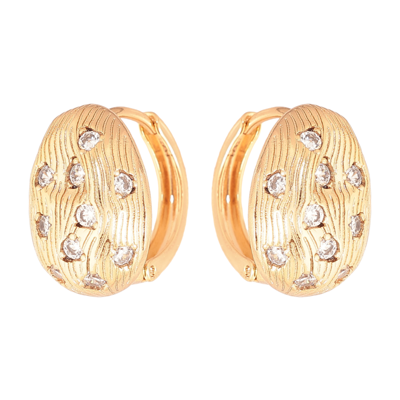 Серьги Xuping цвет Позолота 18К колечки "Узор с кристаллами" фото №1