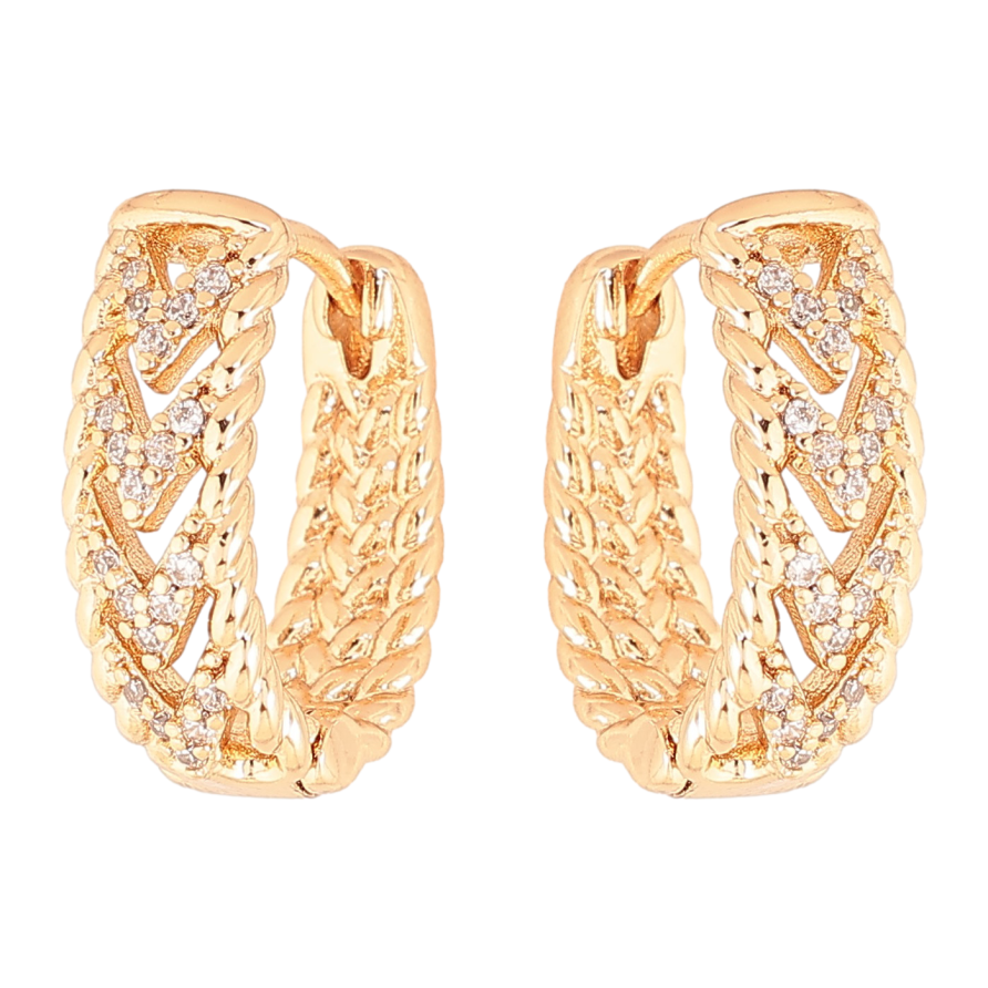 Сережки Xuping колір Позолота 18К колечка "Візерунок з кристалами" фото №1 Сережки Xuping колір Позолота 18К колечка "Візерунок з кристалами" фото №1