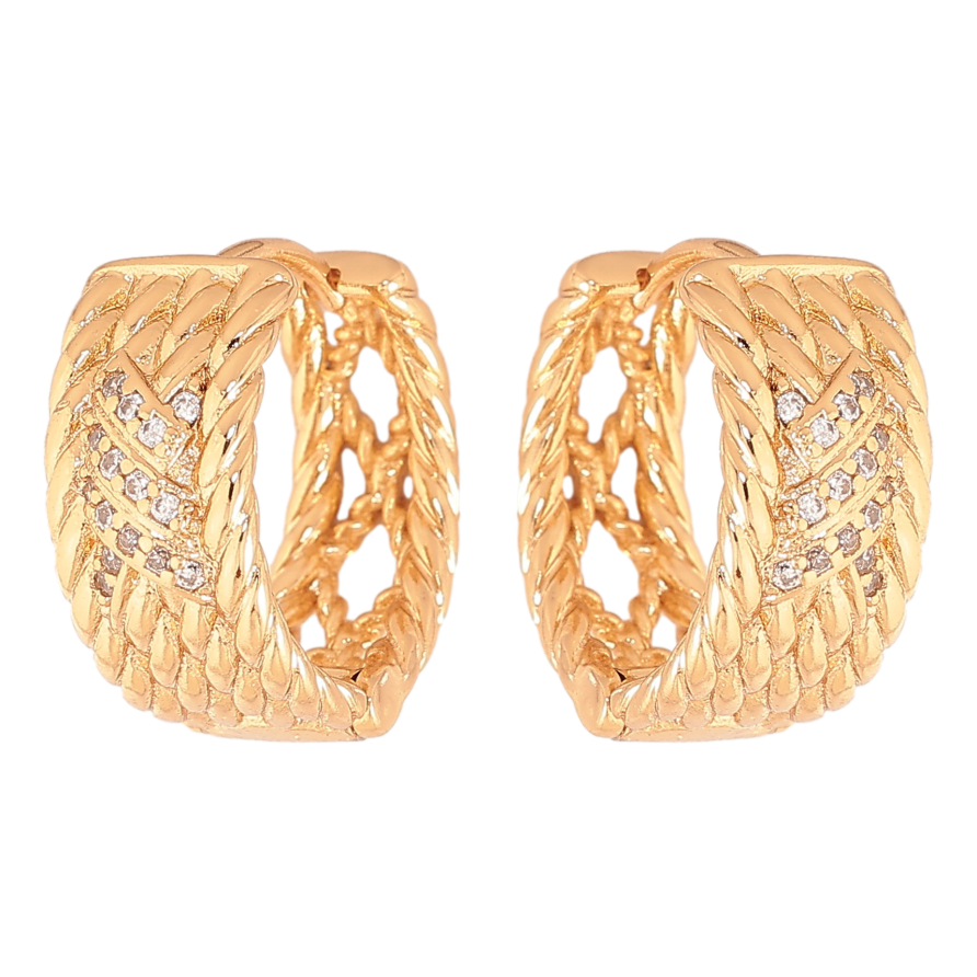 Серьги Xuping цвет Позолота 18К колечки "Узор с кристаллами" фото №1