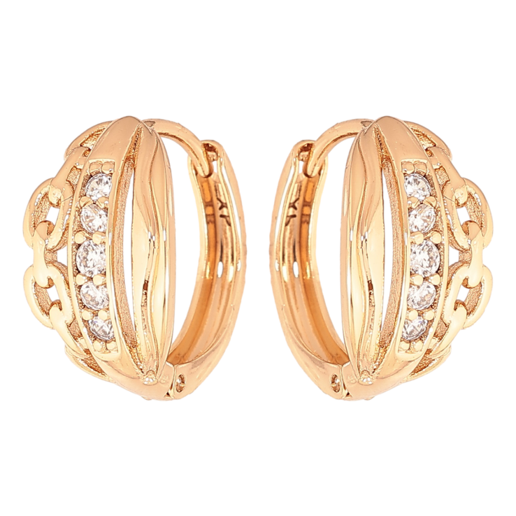 Серьги Xuping цвет Позолота 18К колечки "Узор с кристаллами" фото №8