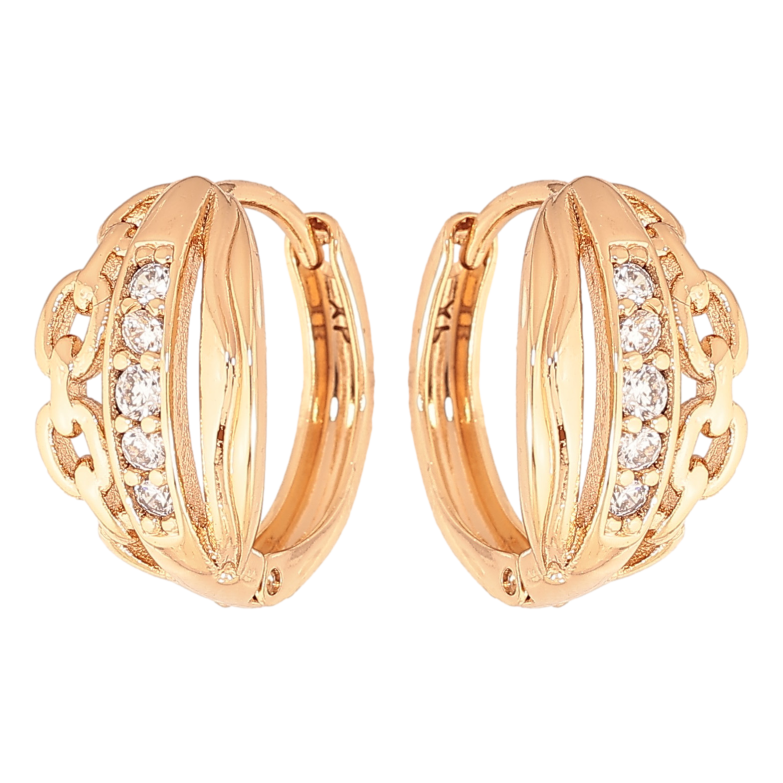 Серьги Xuping цвет Позолота 18К колечки "Узор с кристаллами" фото №1