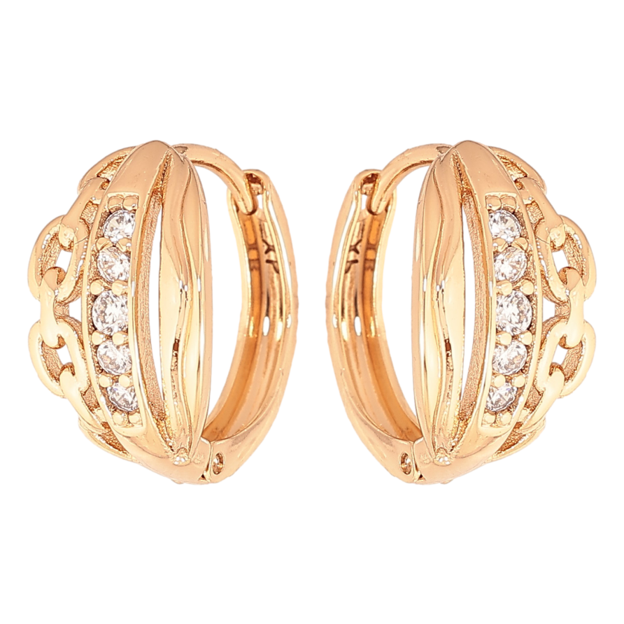 Серьги Xuping цвет Позолота 18К колечки "Узор с кристаллами" фото №1