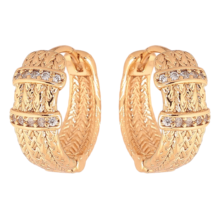 Серьги Xuping цвет Позолота 18К колечки "Узор с кристаллами" фото №5