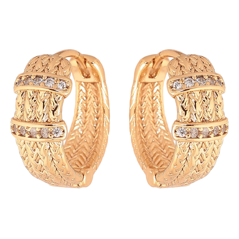 Серьги Xuping цвет Позолота 18К колечки "Узор с кристаллами" фото №1