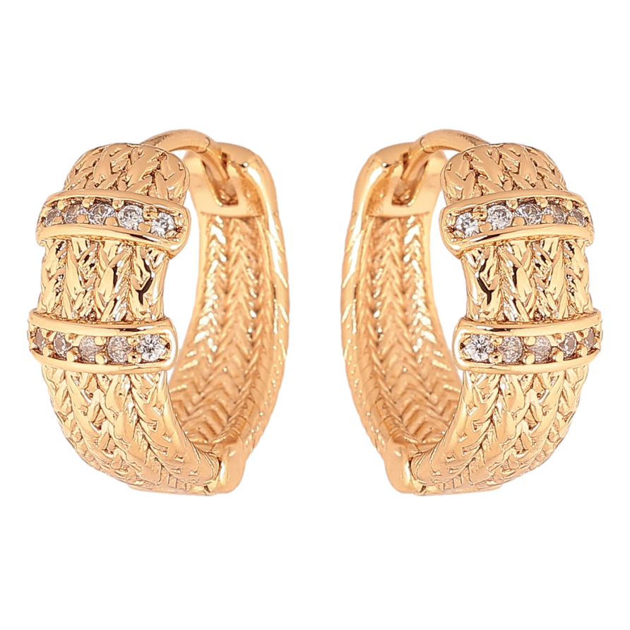 Серьги Xuping цвет Позолота 18К колечки "Узор с кристаллами" фото №1