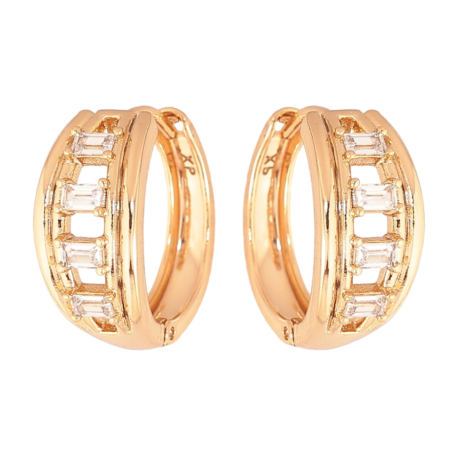 Серьги Xuping цвет Позолота 18К колечки "Узор с кристаллами" фото №1