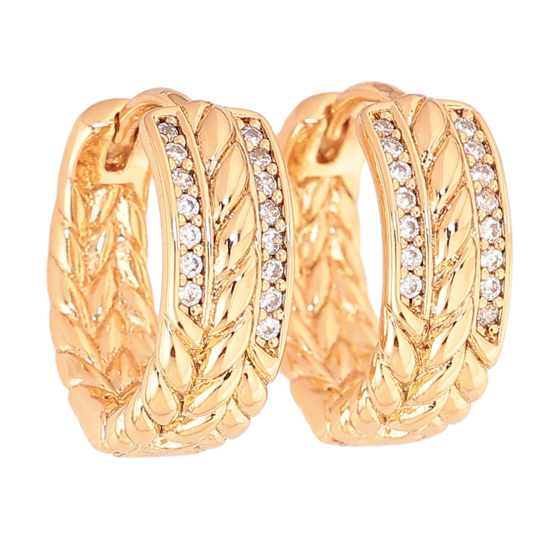 Серьги Xuping цвет Позолота 18К колечки "Узор с кристаллами" фото №1