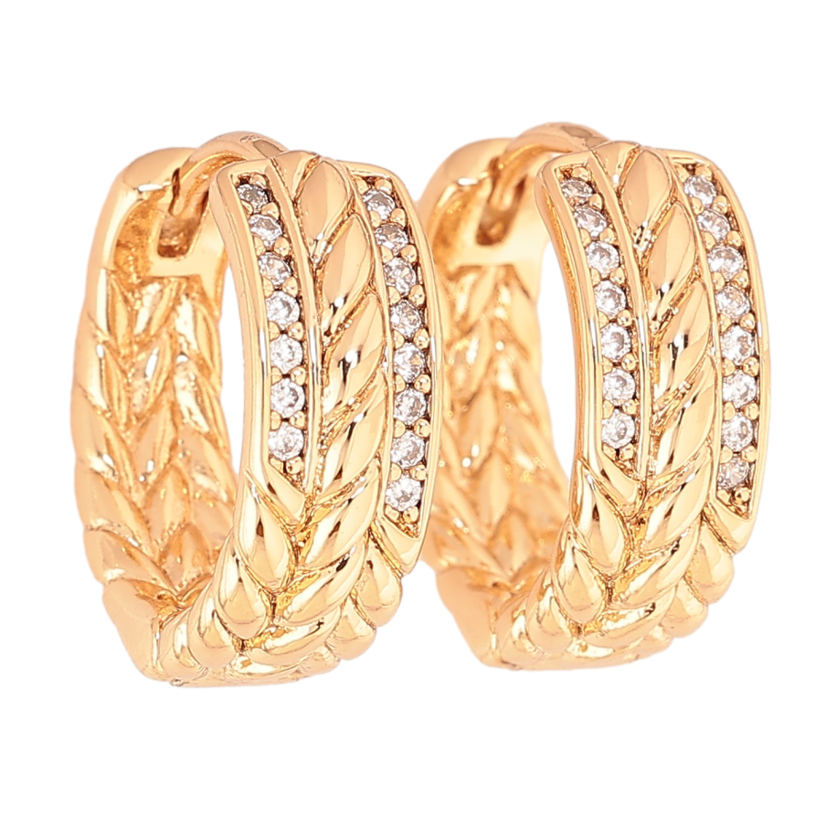 Серьги Xuping цвет Позолота 18К колечки "Узор с кристаллами" фото №1