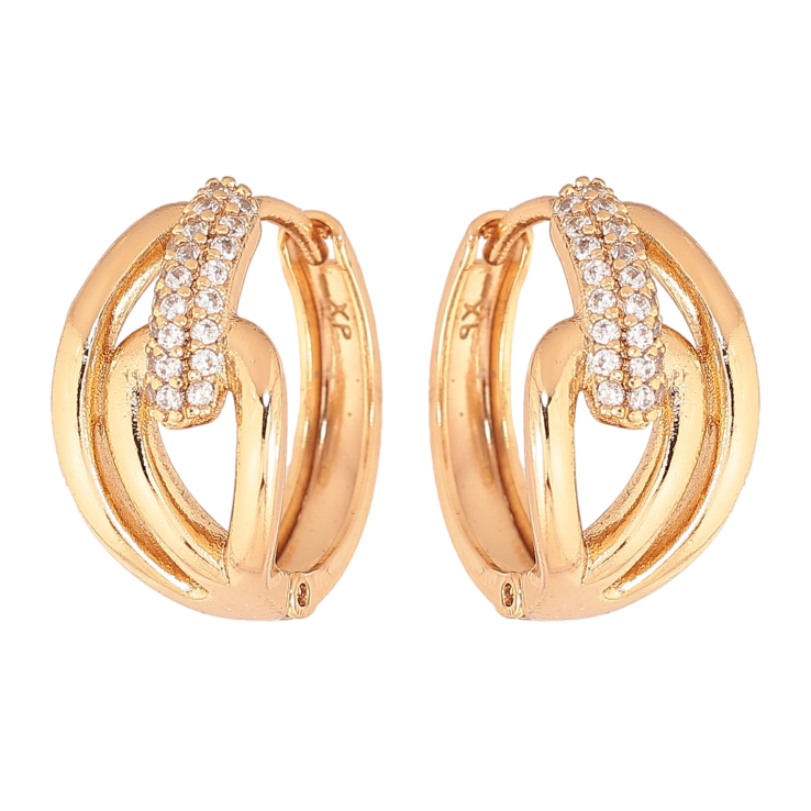 Сережки Xuping колір Позолота 18К колечка "Візерунок з кристалами" фото №11