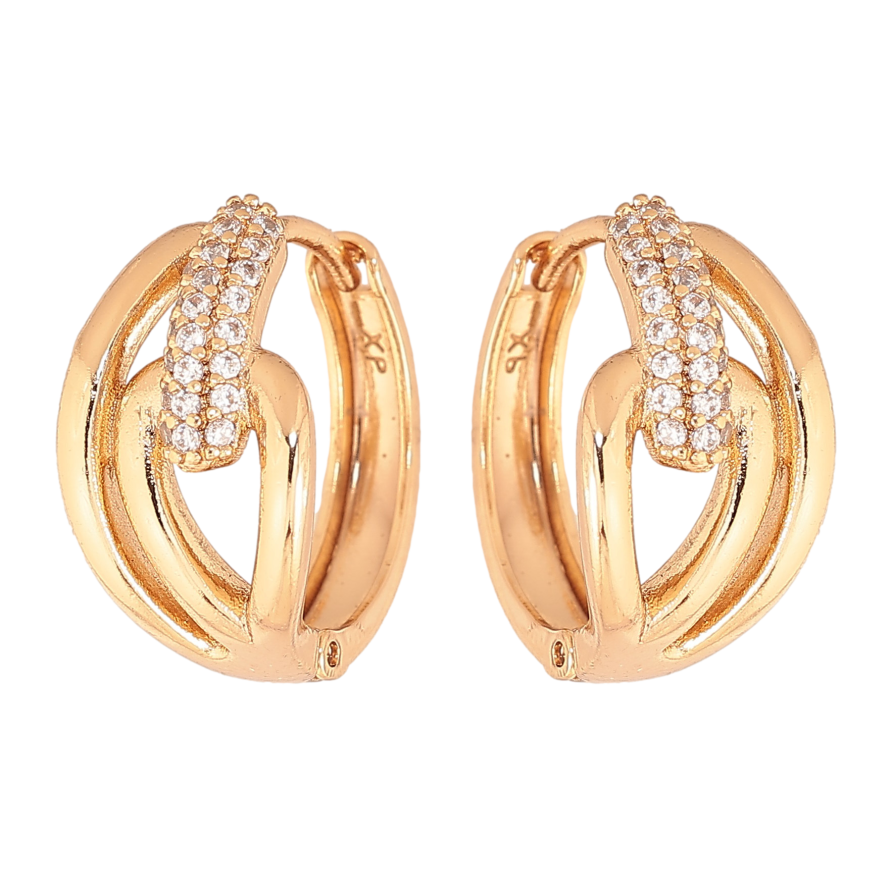 Сережки Xuping колір Позолота 18К колечка "Візерунок з кристалами" фото №1 Сережки Xuping колір Позолота 18К колечка "Візерунок з кристалами" фото №1