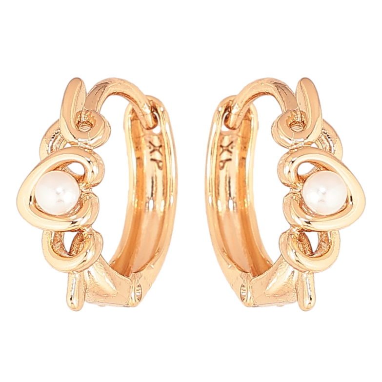 Сережки Xuping колір Позолота 18К колечка "Візерунок з перлинами" фото №3