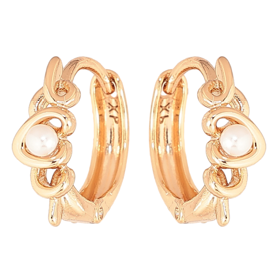 Серьги Xuping цвет Позолота 18К колечки "Узор с жемчужинами" фото №1