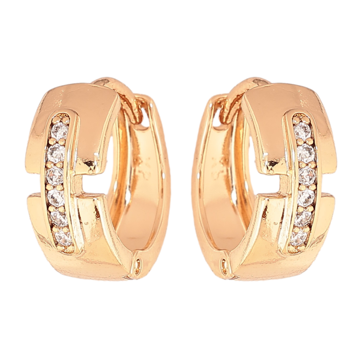 Серьги Xuping цвет Позолота 18К колечки "Узор с кристаллами" фото №12