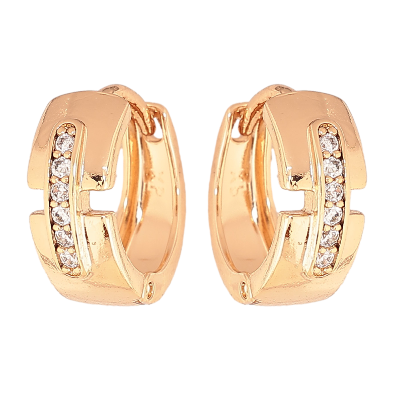 Серьги Xuping цвет Позолота 18К колечки "Узор с кристаллами" фото №1