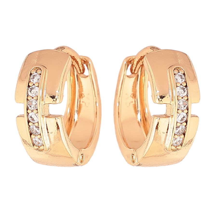 Серьги Xuping цвет Позолота 18К колечки "Узор с кристаллами" фото №1