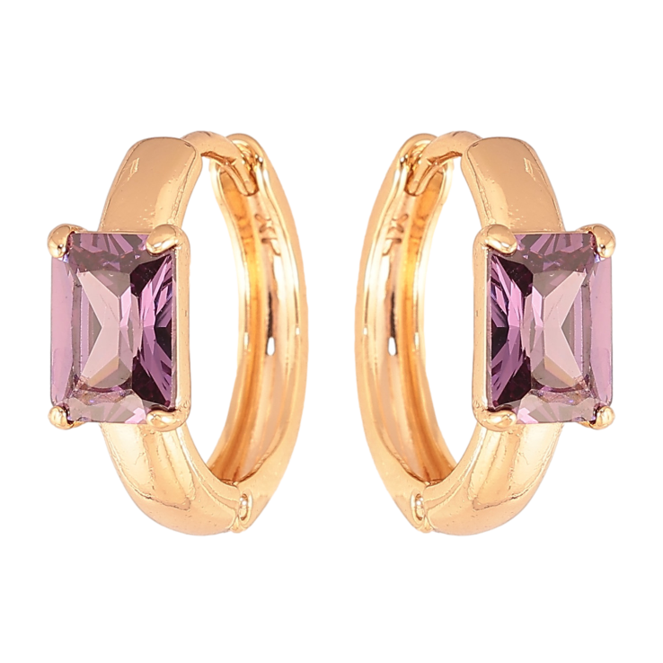 Сережки Xuping колір Позолота 18K колечка "Візерунок з бузковими кристалами" фото №21