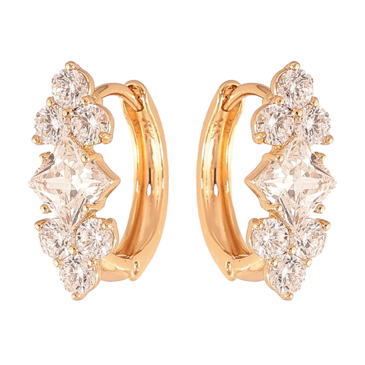 Сережки Xuping колір Позолота 18K колечка "Візерунок з кристалами" фото №8