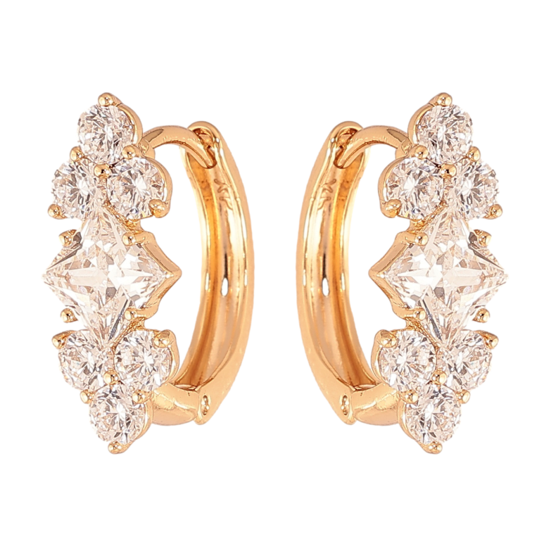 Серьги Xuping цвет Позолота 18K колечки "Узор с кристаллами"  фото №1