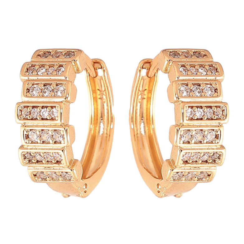 Серьги Xuping цвет Позолота 18K колечки "Узор с кристаллами"  фото №1