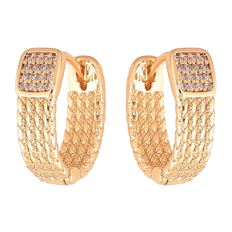 Сережки Xuping колір Позолота 18K колечка "Візерунок з кристалами" фото №1