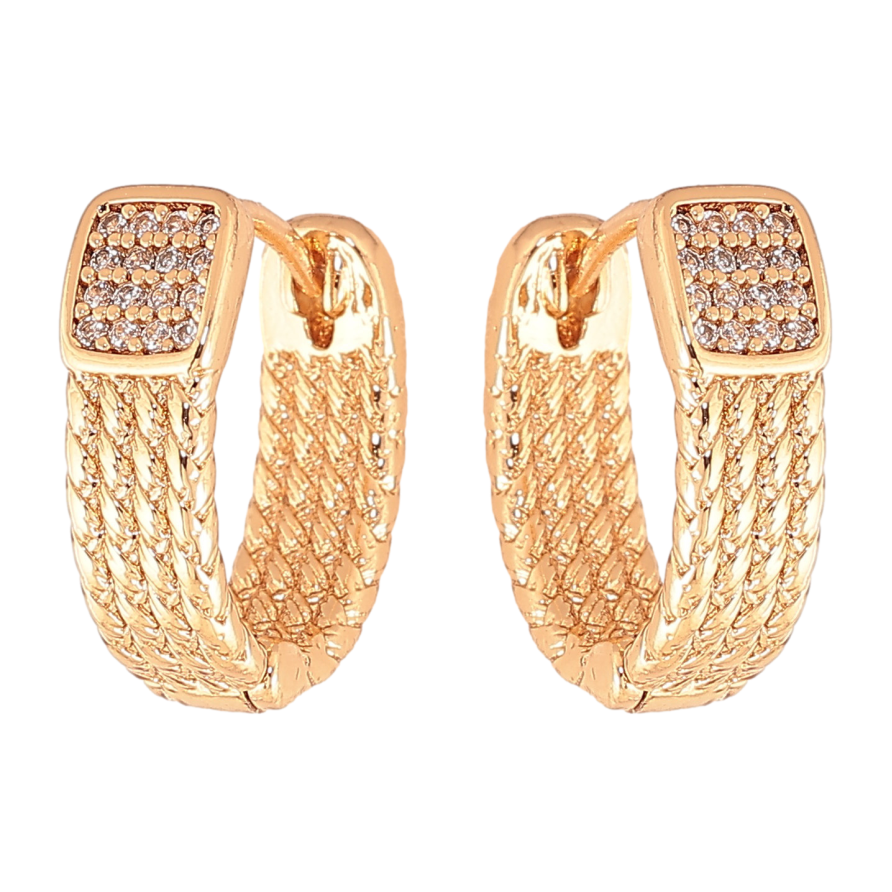 Сережки Xuping колір Позолота 18K колечка "Візерунок з кристалами" фото №1